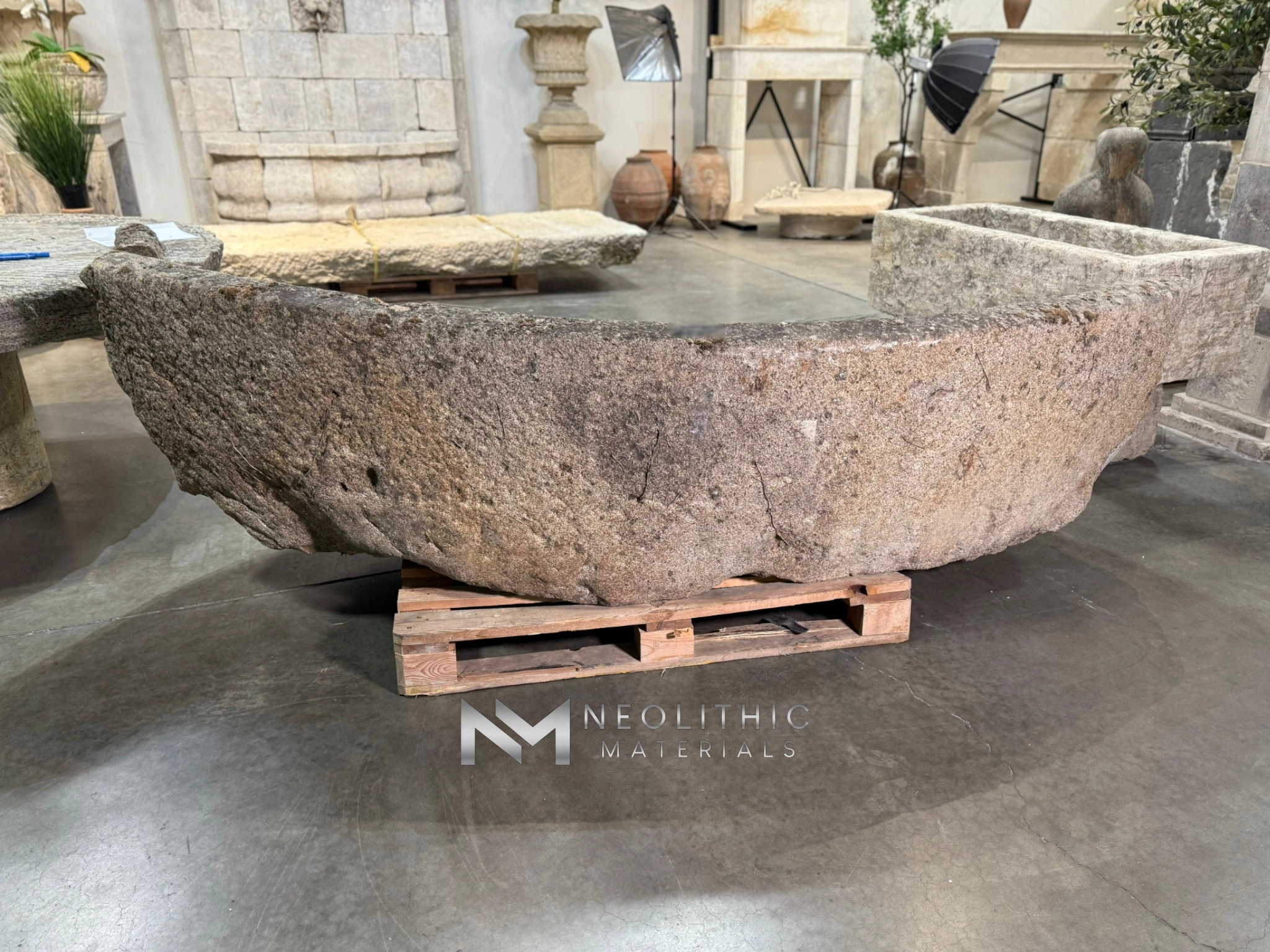 French Antique Granite Stone Mill Bench - Image 4